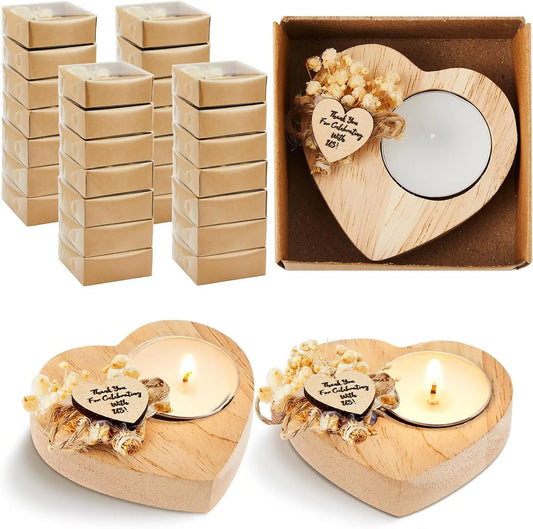 6-50Pcs Heart Shaped Wood Tealight Candle Bridal Shower Favors Candles Rustic Wedding Candles for Guests Thanksgiving Baptism