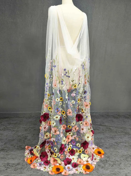 Beautiful Shoulder Veil Real Photos Wedding Cape with 3D Flowers