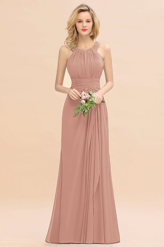 Beautiful Long A-line Halter Chiffon Backless Bridesmaid Dresses