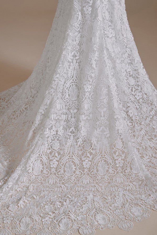 Beautiful Long Mermaid Sweetheart Lace Wedding Dresses with Detachable Sleeves