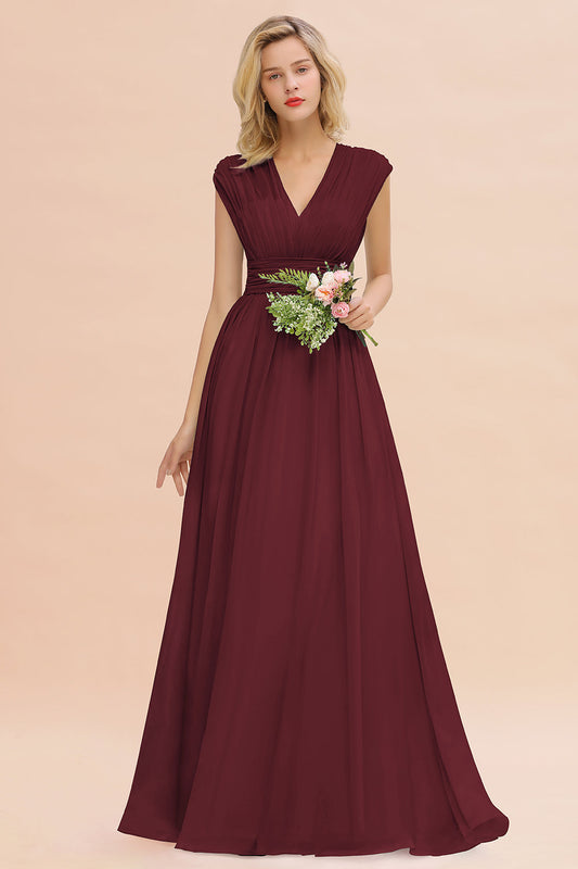 Elegant Long Chiffon V-Neck Sleeveless A-line Bridesmaid Dress