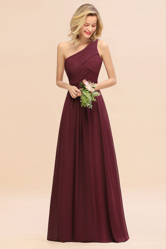 Elegant Long One Shoulder Chiffon Bridesmaid Dress