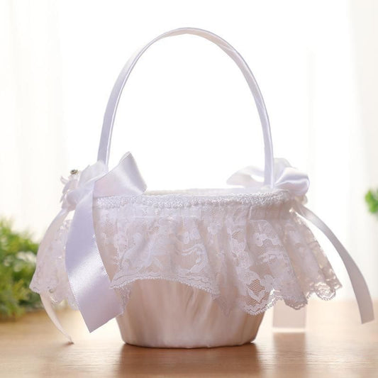 Flower Girl Lace Flower Basket With Bow